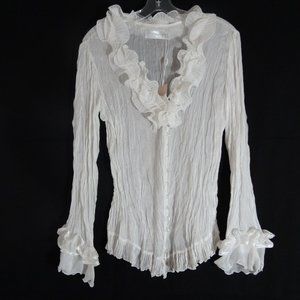 NWT Pretty Angel Silk Polyester Blend Ruffled Neck and Sleeve Blouse